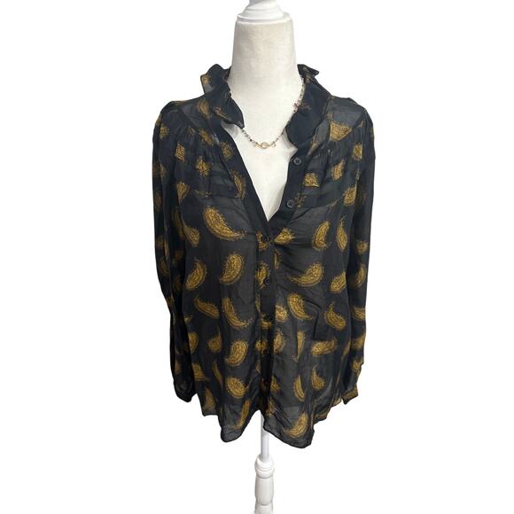 Massimo Dutti Sheer Black Paisley Blouse, Size 10 - Picture 1 of 7